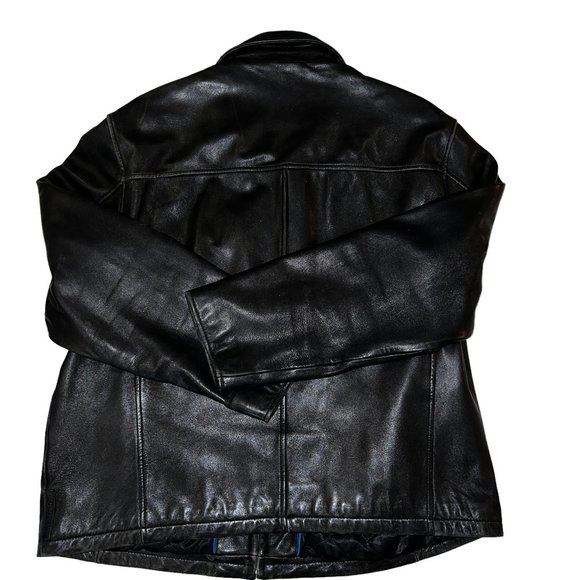 GUESS Black Leather Jacket Car Coat Size XL - Picture 3 of 11